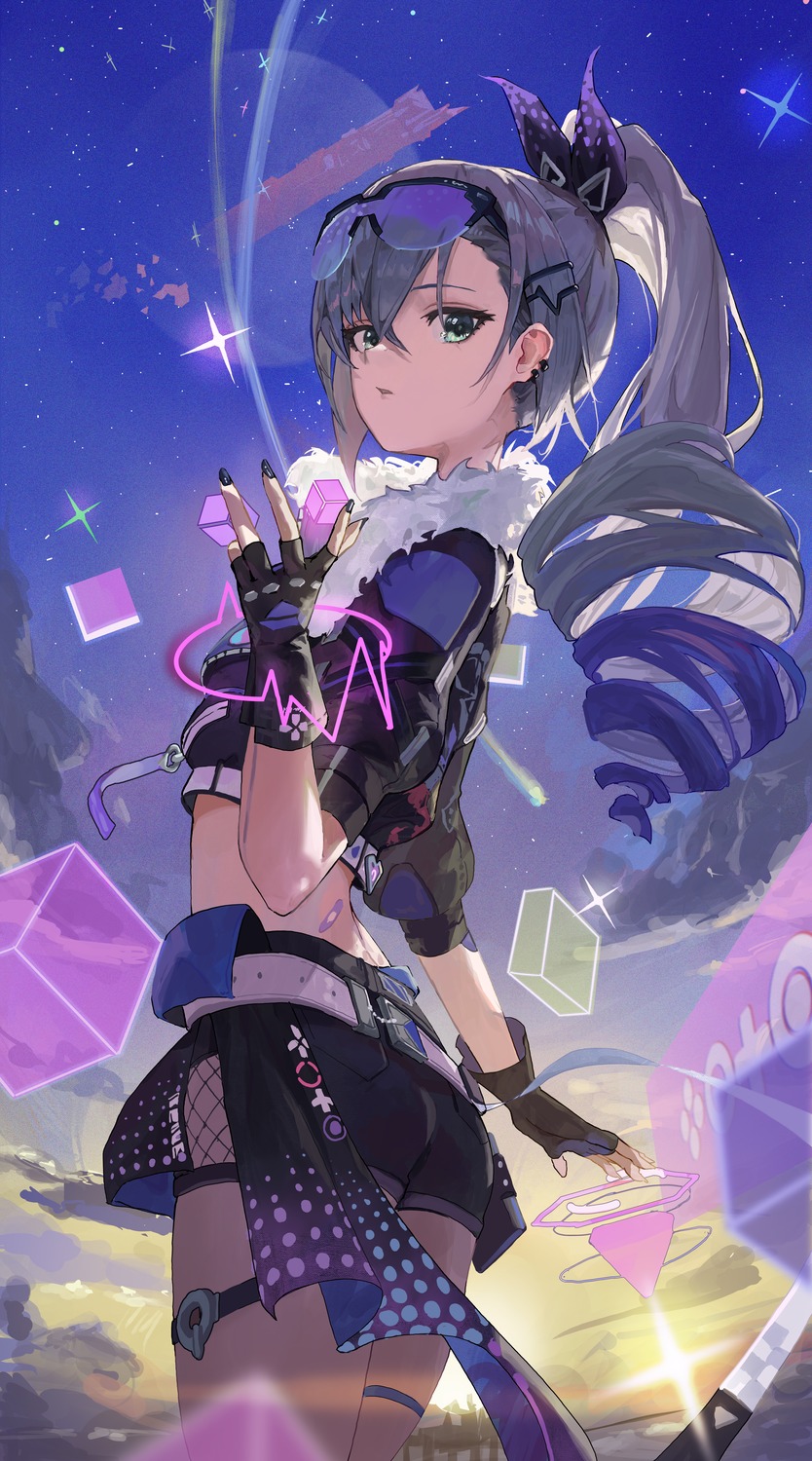 ass, fishnets, garter, honkai:_star_rail, megane, serie_niai, silver_wolf_(honkai:_star_rail)
