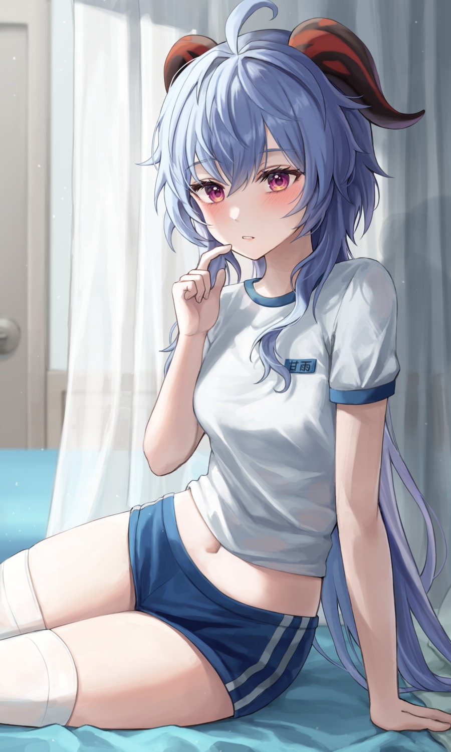 buruma, ganyu, genshin_impact, gym_uniform, horns, miudo, thighhighs