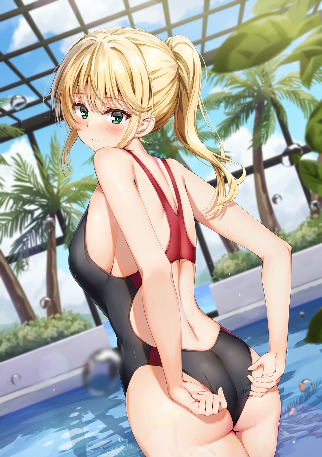 ass, kadokawa_sneaker_bunko, kuria_(clear_trip_second), omiai_shitakunakatta_node_murinandai_na_jouken_wo_tsuketara_doukyuusei_ga_kita_ken_ni_tsuite, swimsuits, wet, yukishiro_arisa