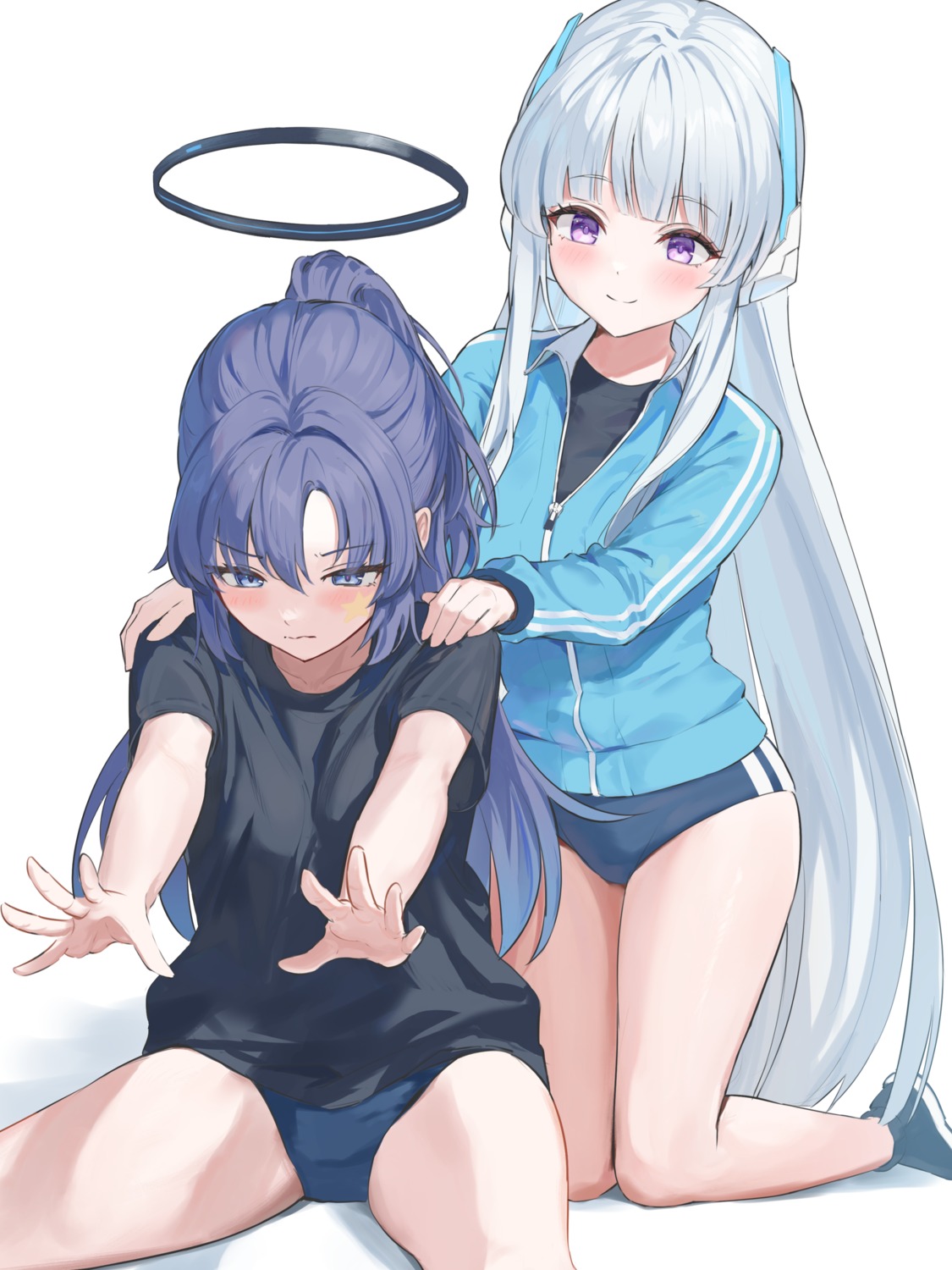 blue_archive, buruma, gym_uniform, halo, hayase_yuuka, tattoo, tem_(tempainting1), ushio_noa
