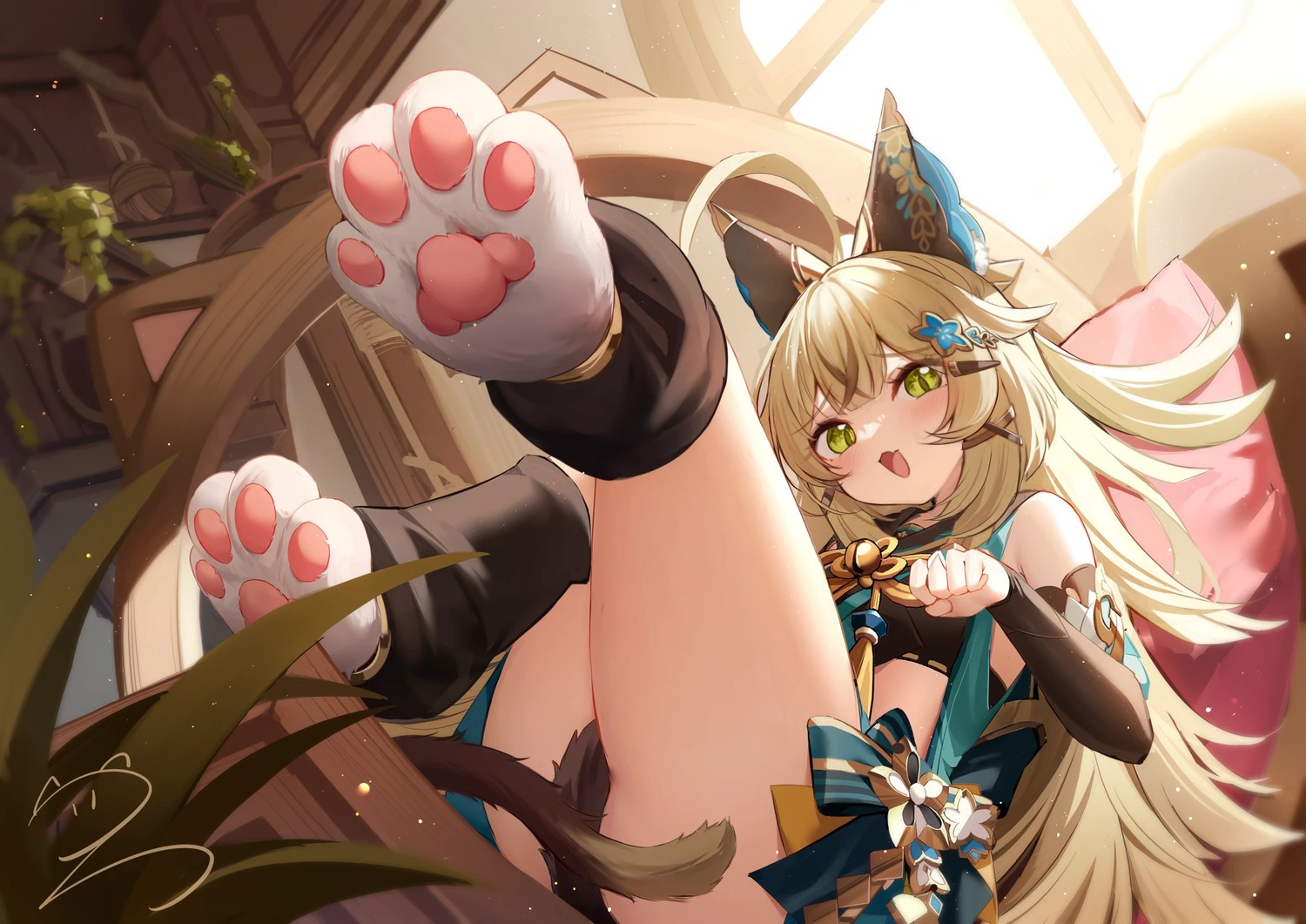 animal_ears, genshin_impact, japanese_clothes, kirara_(genshin_impact), nahaki, nekomimi, tail
