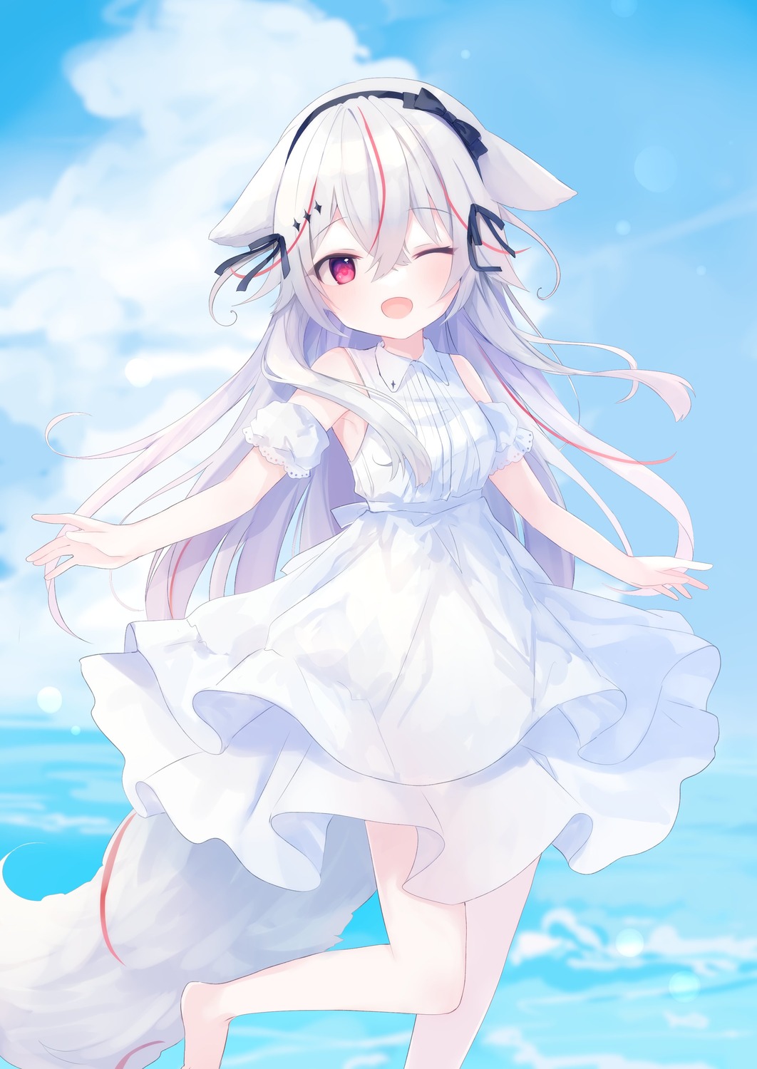 animal_ears, asanagi_kurumi_(panda-doufu), dress, guild_cq, kurenagi_eri, summer_dress, tail