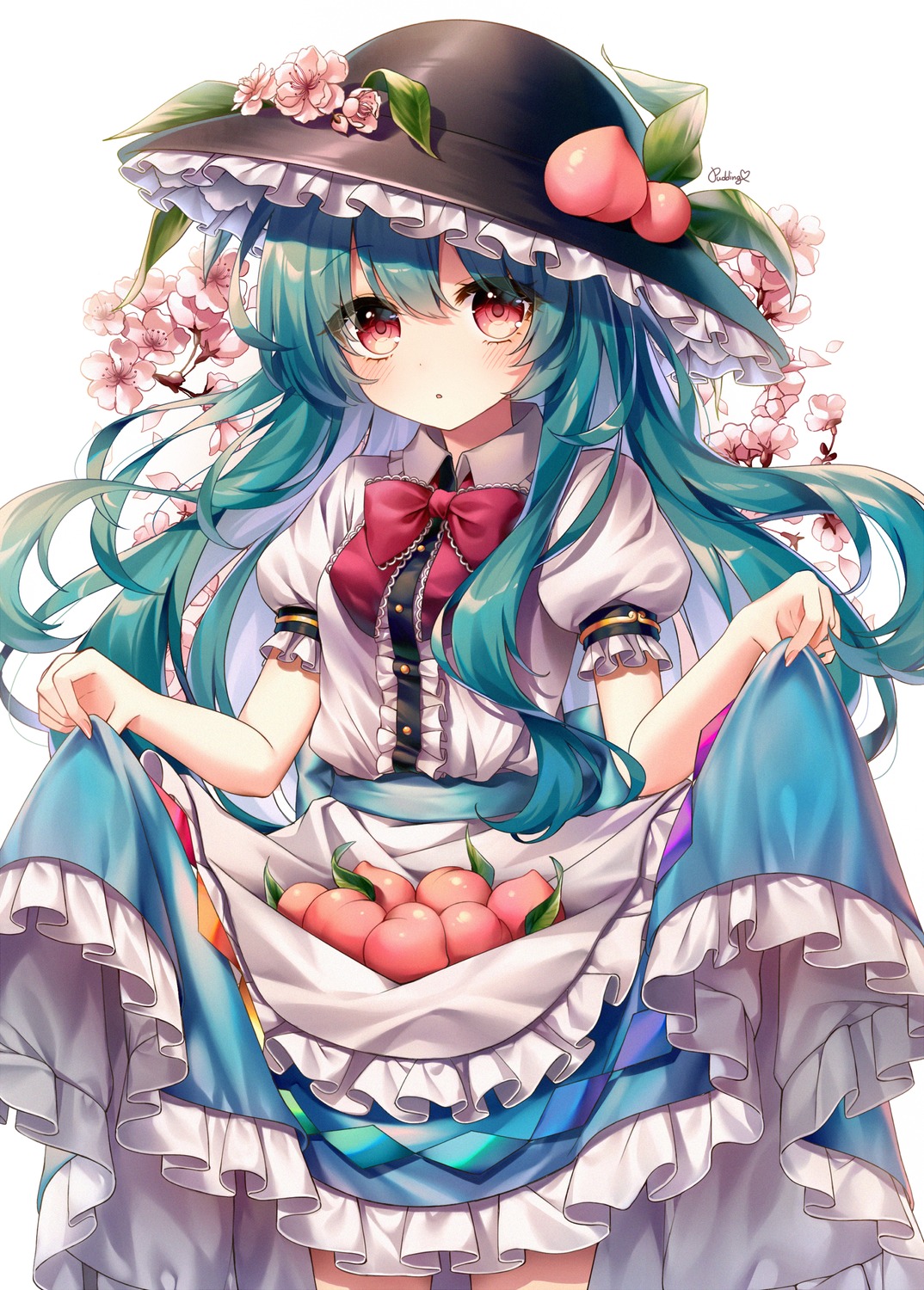 dress, hinanawi_tenshi, pudding_(skymint_028), skirt_lift, touhou