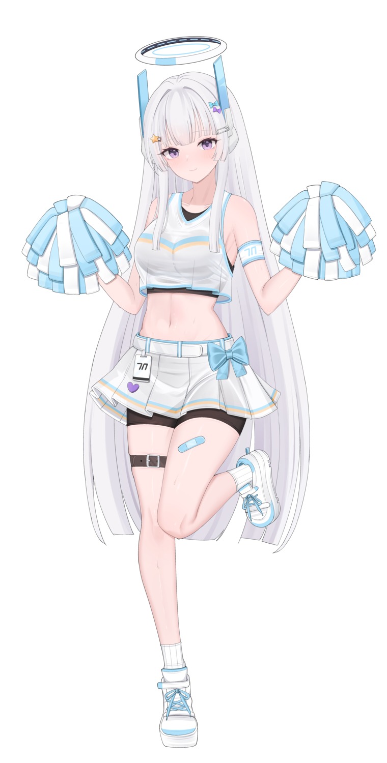 bandaid, bike_shorts, blue_archive, cheerleader, garter, halo, hiyayo25, see_through