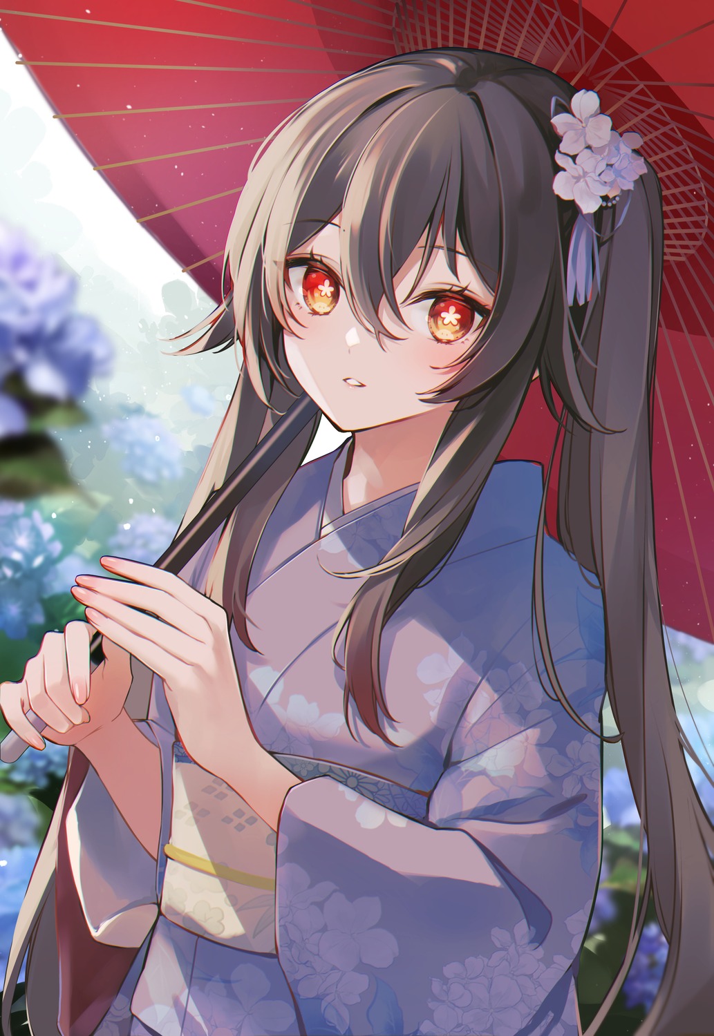 7aka_ne11, genshin_impact, hu_tao, kimono, umbrella