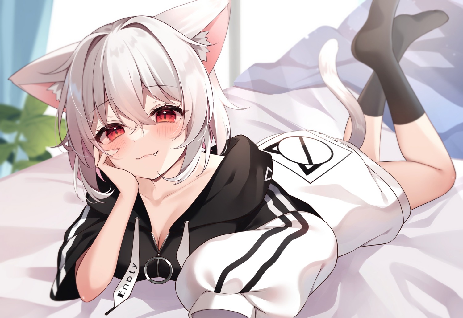 animal_ears, cleavage, miy@, nekomimi, open_shirt, tail