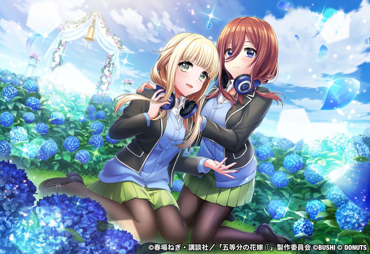 5-toubun_no_hanayome, cosplay, crossover, d4dj, fukushima_noa, headphones, nakano_miku, pantyhose
