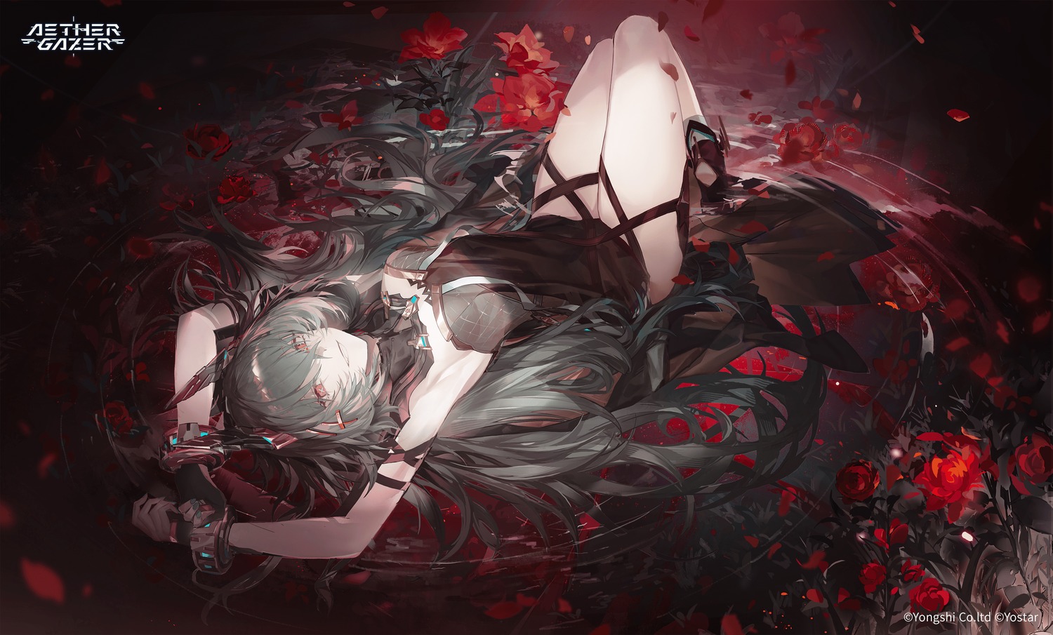 aether_gazer, dress, garter, hades_(aether_gazer), horns, mrilsweet, wet