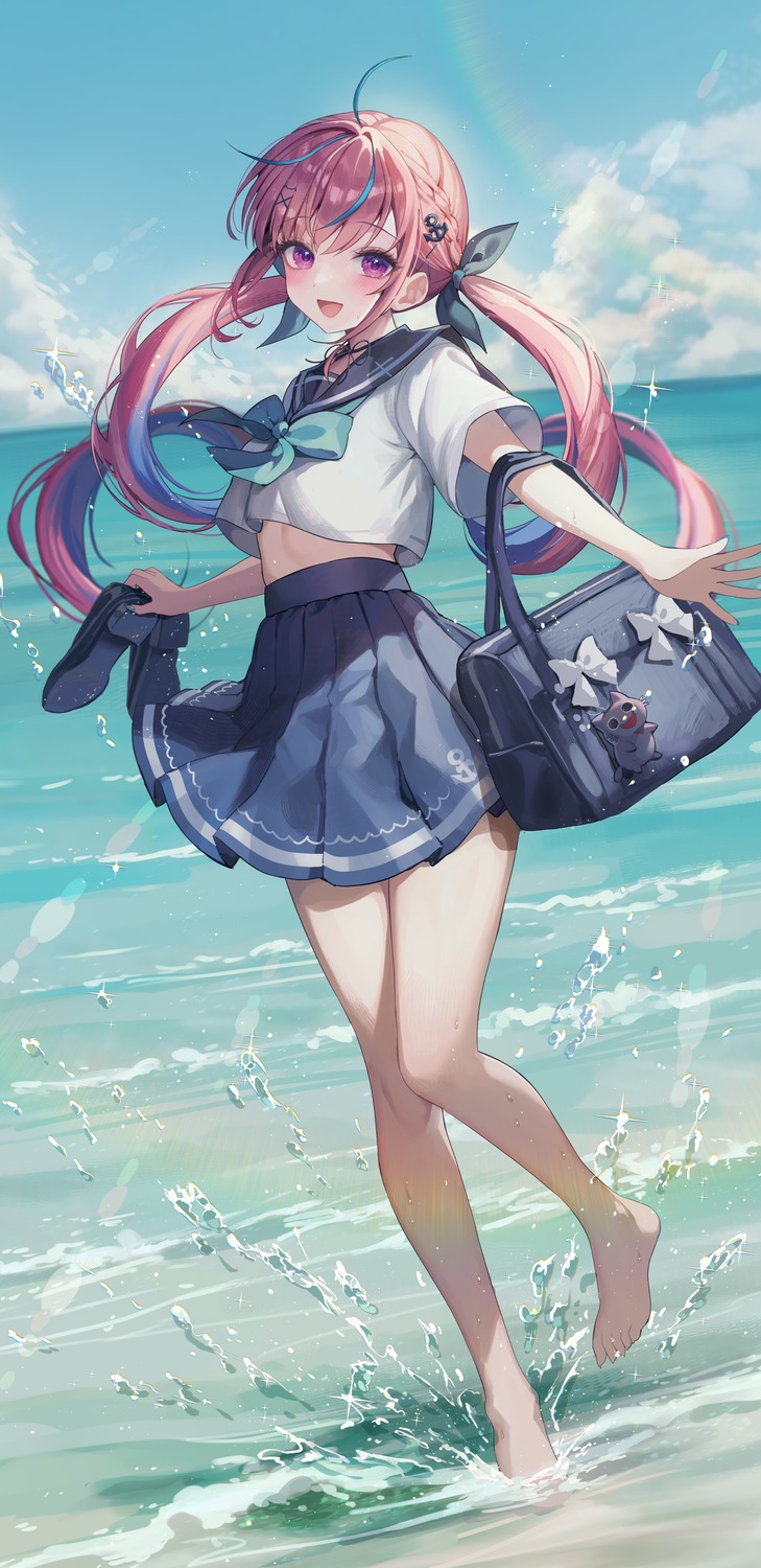 hololive, kudou_eru, minato_aqua, seifuku, wet
