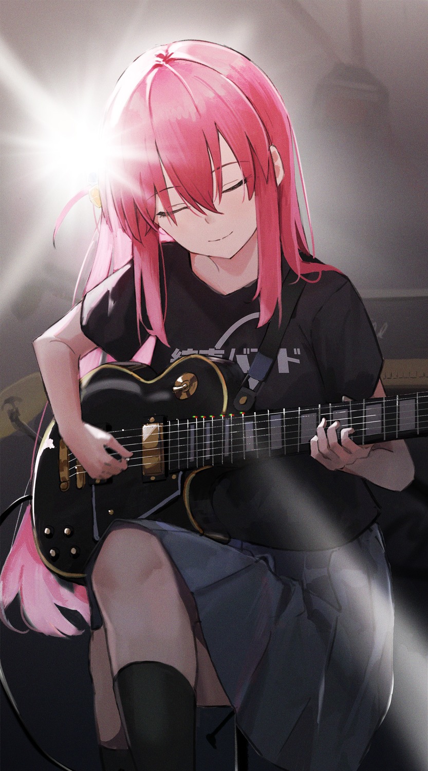 bocchi_the_rock!, ema_(kuguiema), gotou_hitori, guitar, seifuku, uniform