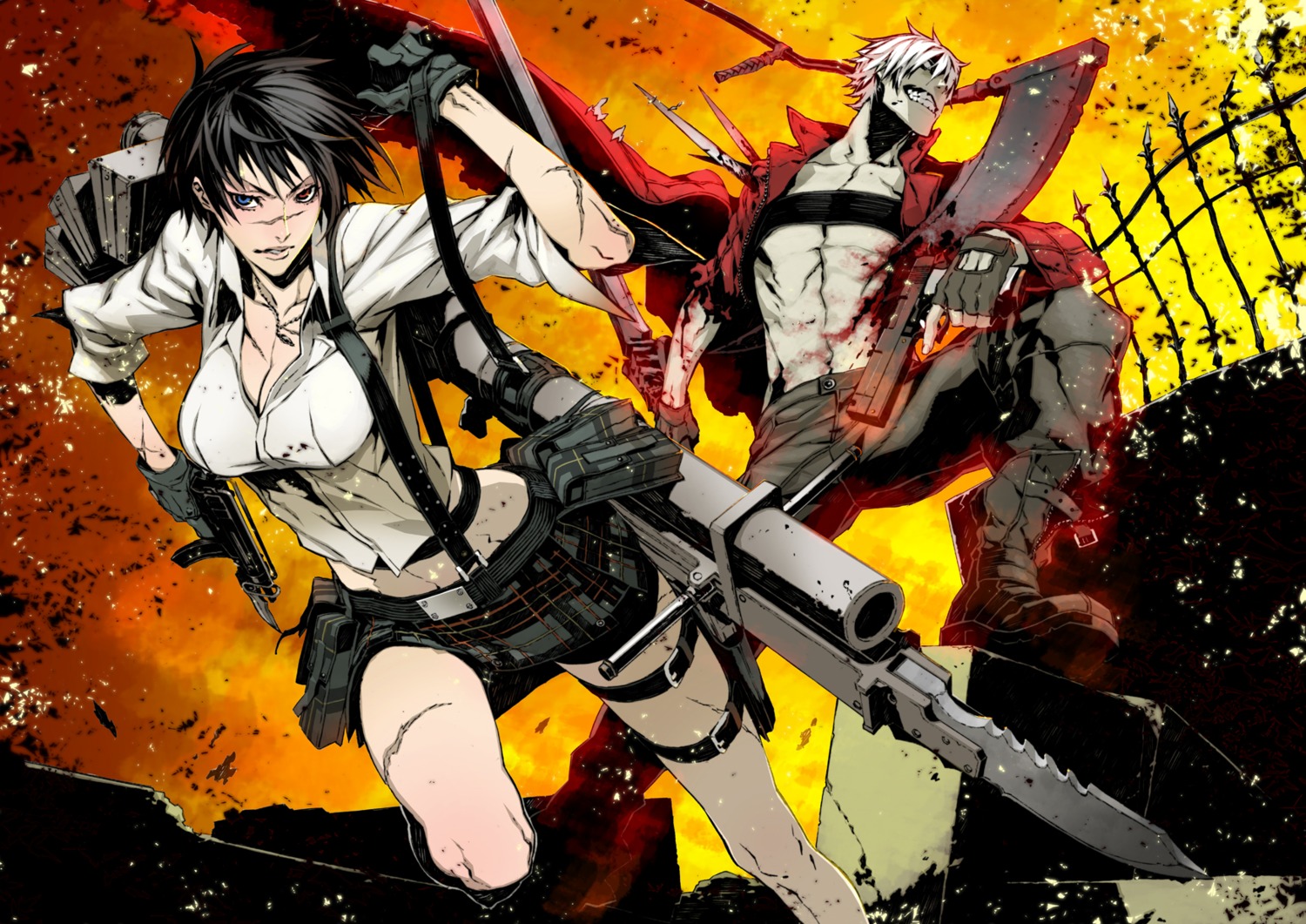cleavage, dante, devil_may_cry, gun, heterochromia, lady, miwa_shirow