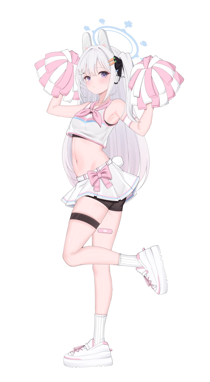 animal_ears, ass, bandaid, bike_shorts, blue_archive, bunny_ears, cheerleader, garter