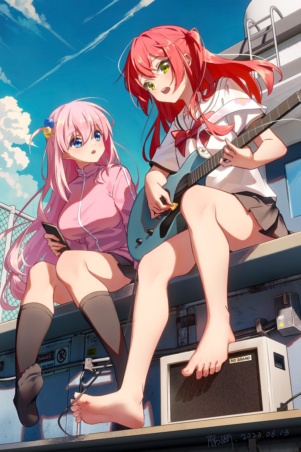 artist_revision, bocchi_the_rock!, feet, geduan, gotou_hitori, guitar, gym_uniform, kita_ikuyo
