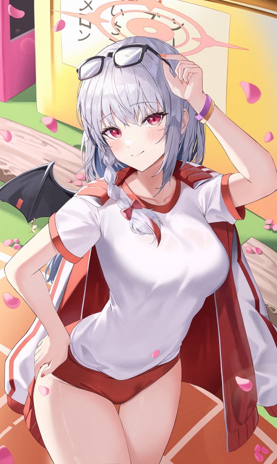 blue_archive, buruma, devil, gym_uniform, halo, k.j., kurodate_haruna, megane