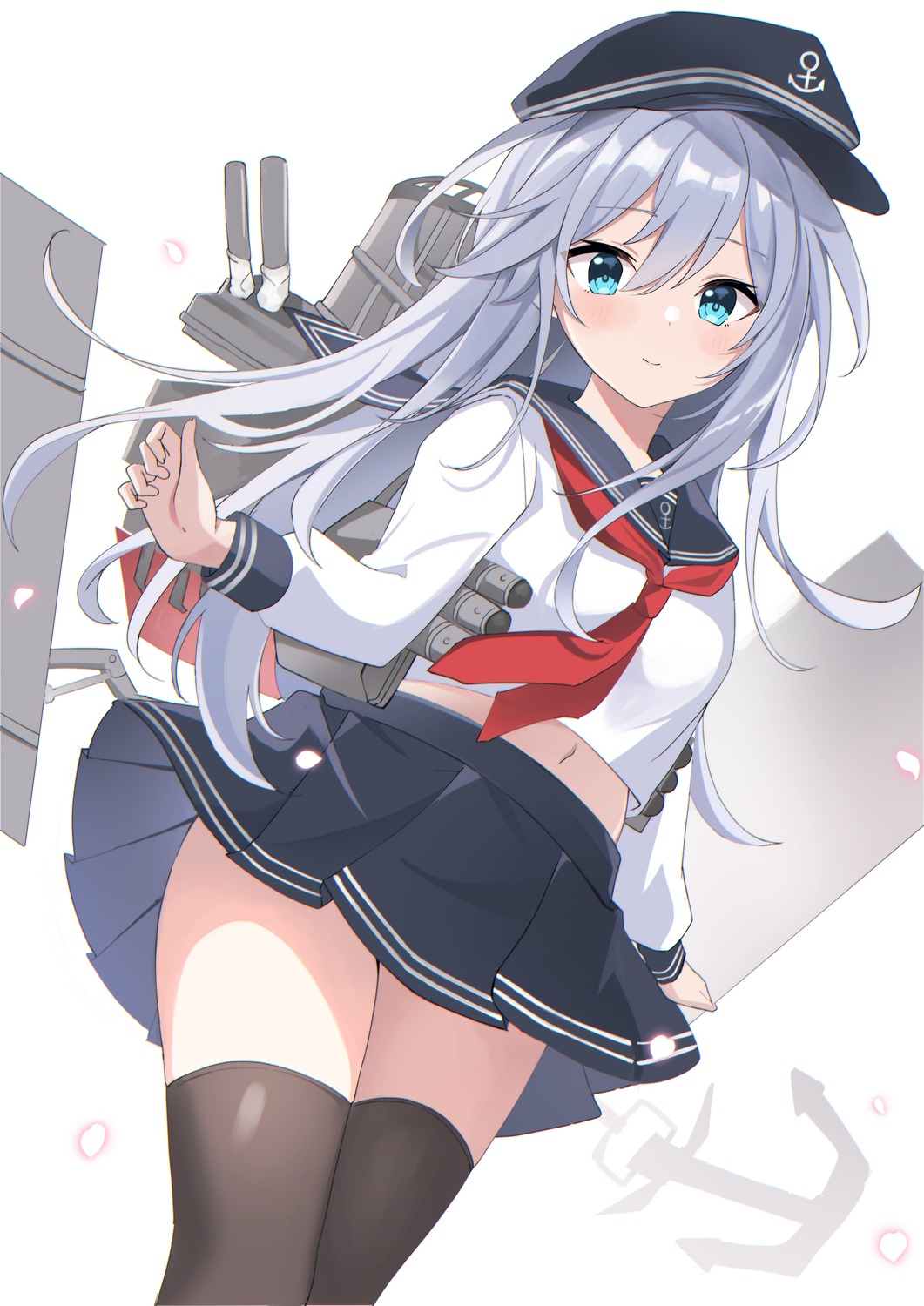 fathom, gun, hibiki_(kancolle), kantai_collection, seifuku, skirt_lift, thighhighs