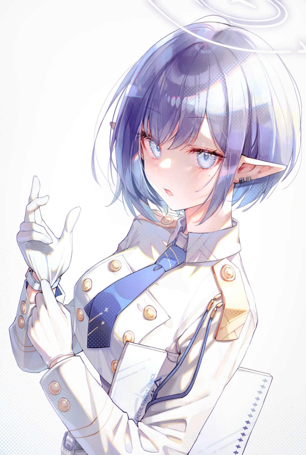 blue_archive, halo, misyune, oki_aoi, pointy_ears, uniform