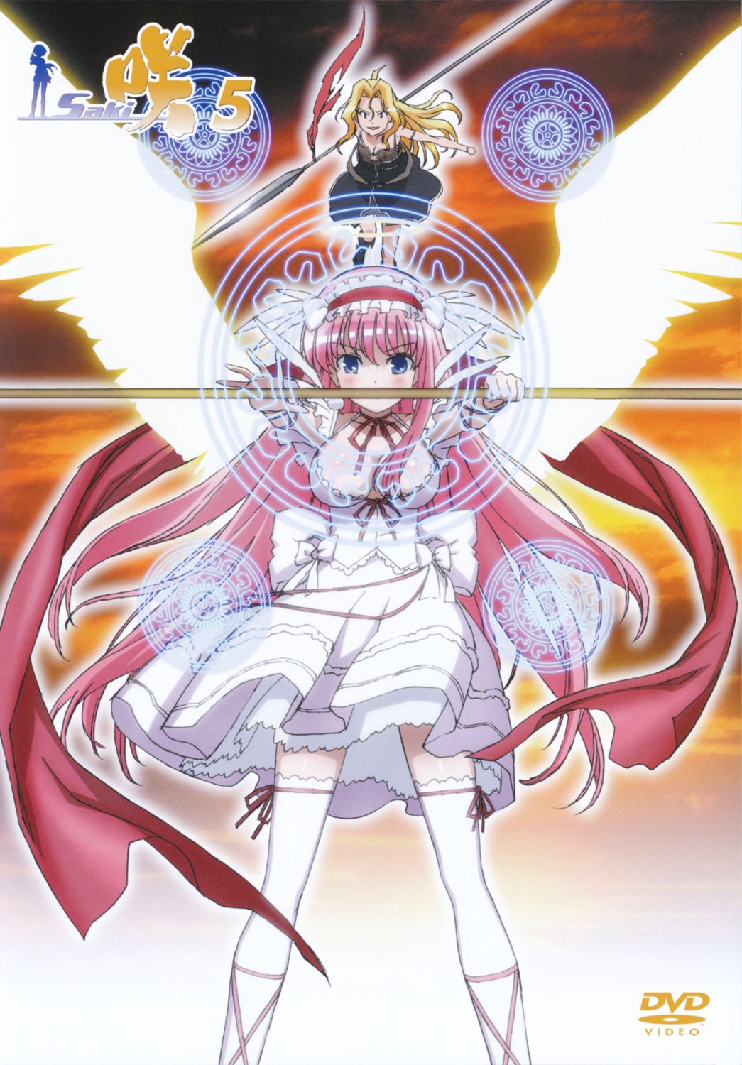 disc_cover, dress, haramura_nodoka, ryuumonbuchi_touka, saki, screening, thighhighs, wings