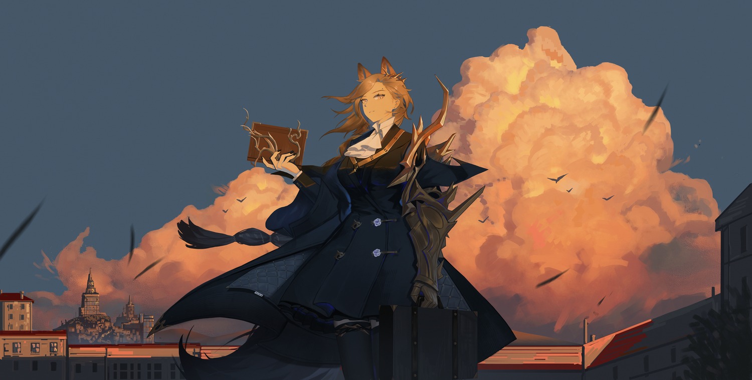 animal_ears, arknights, armor, jangsunyo, penance, tail, thighhighs, uniform