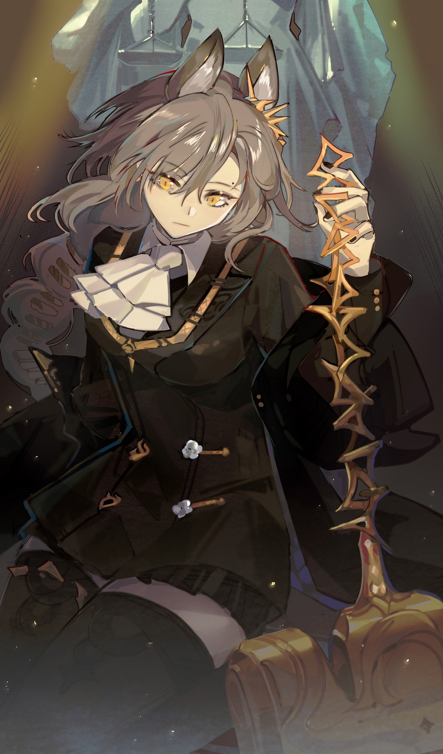 animal_ears, arknights, armor, penance, spr75, thighhighs, uniform, weapon