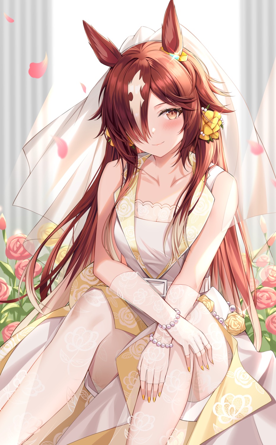 animal_ears, dress, pantyhose, sachiko_nya, see_through, skirt_lift, uma_musume_pretty_derby, vodka_(umamusume)