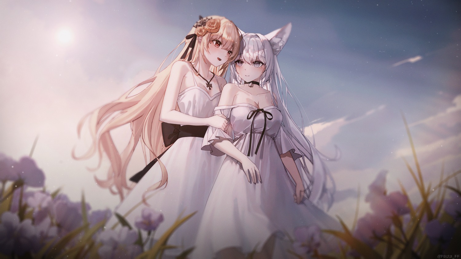 animal_ears, dress, pasta_(sanyan), wallpaper, yuri