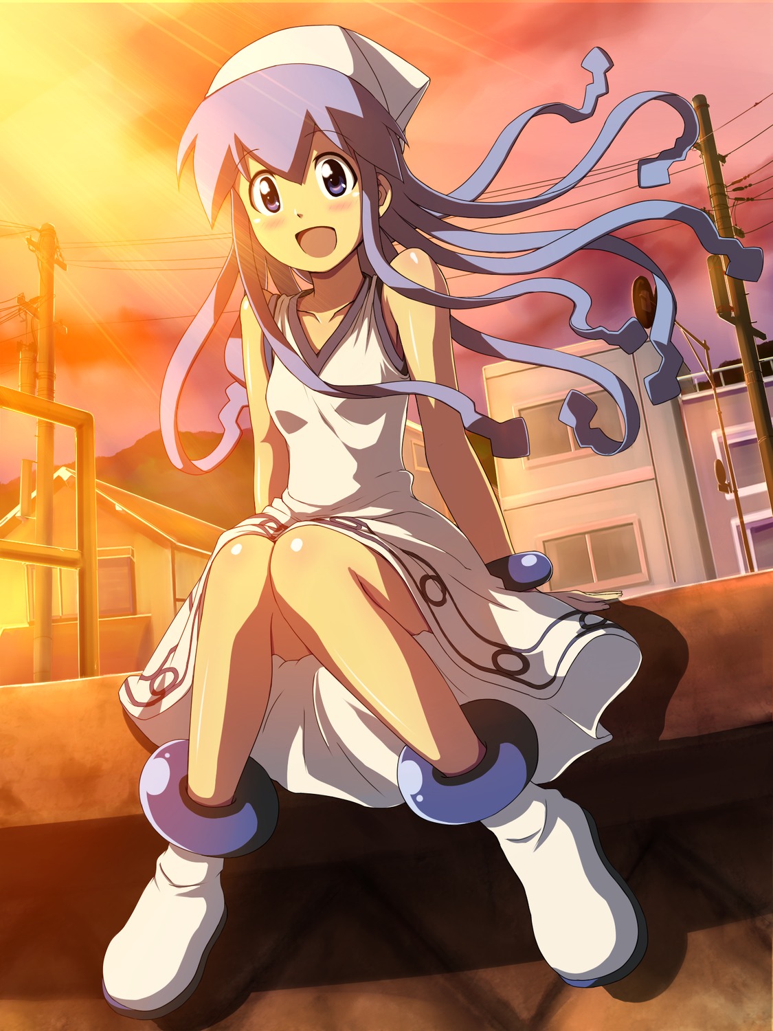 dress, hina_(araburu-hinadori), ikamusume, shinryaku!_ikamusume, skirt_lift