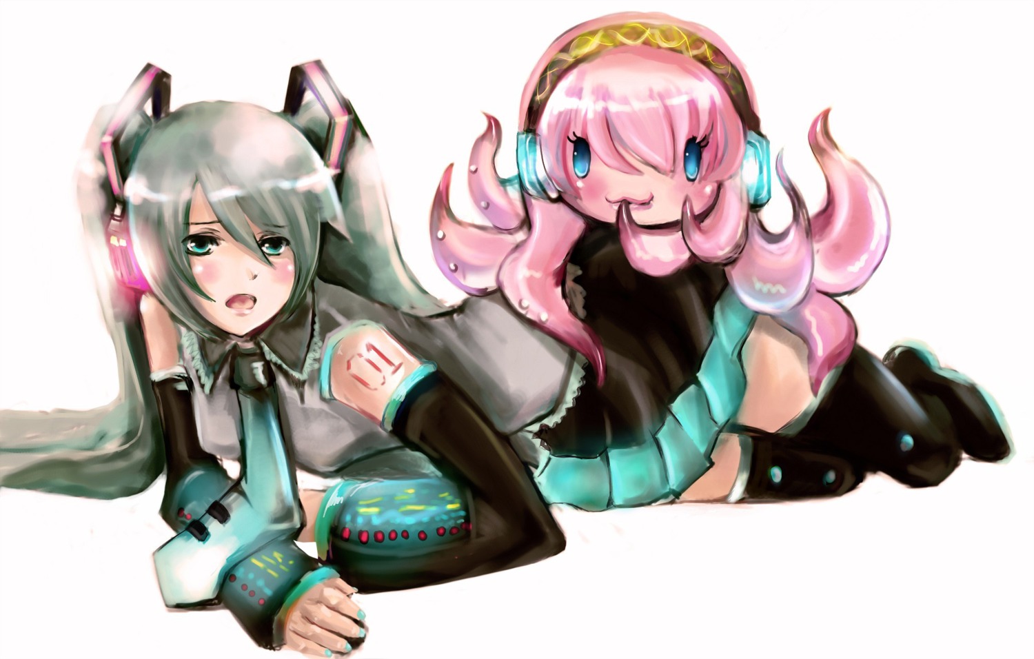 hatsune_miku, kio_sayuki, megurine_luka, takoluka, thighhighs, vocaloid