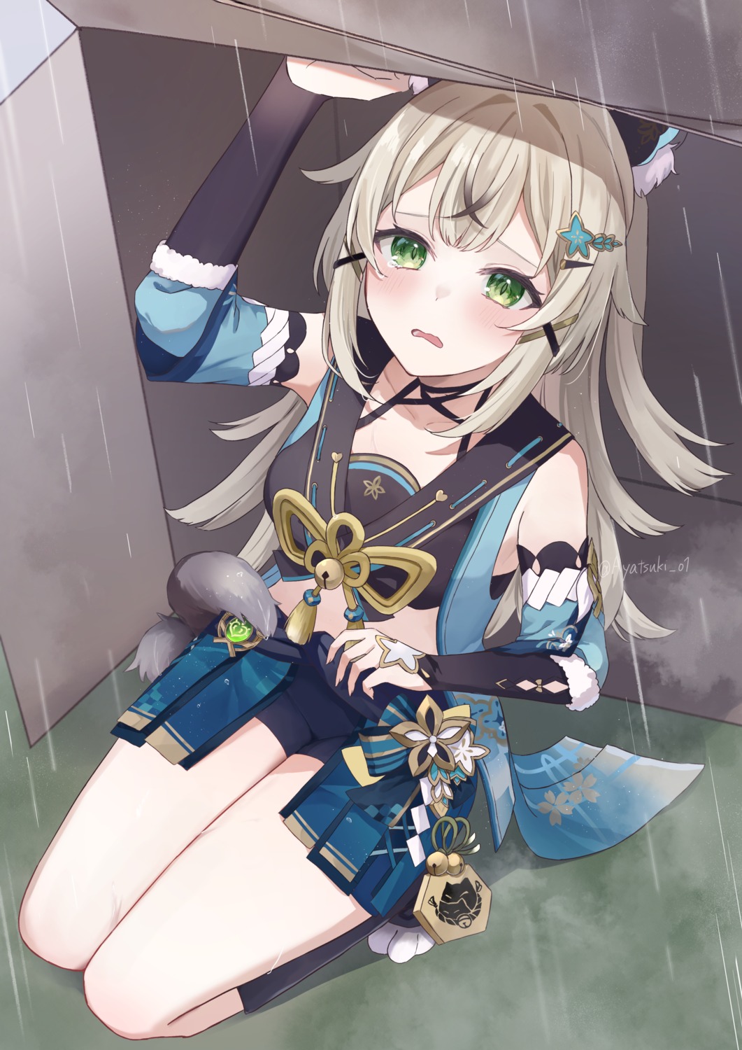 animal_ears, ayatsuki_hina, genshin_impact, japanese_clothes, kirara_(genshin_impact), tail