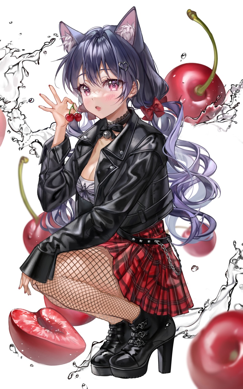 aina_156cm, animal_ears, cleavage, fishnets, heels, nekomimi, pantyhose