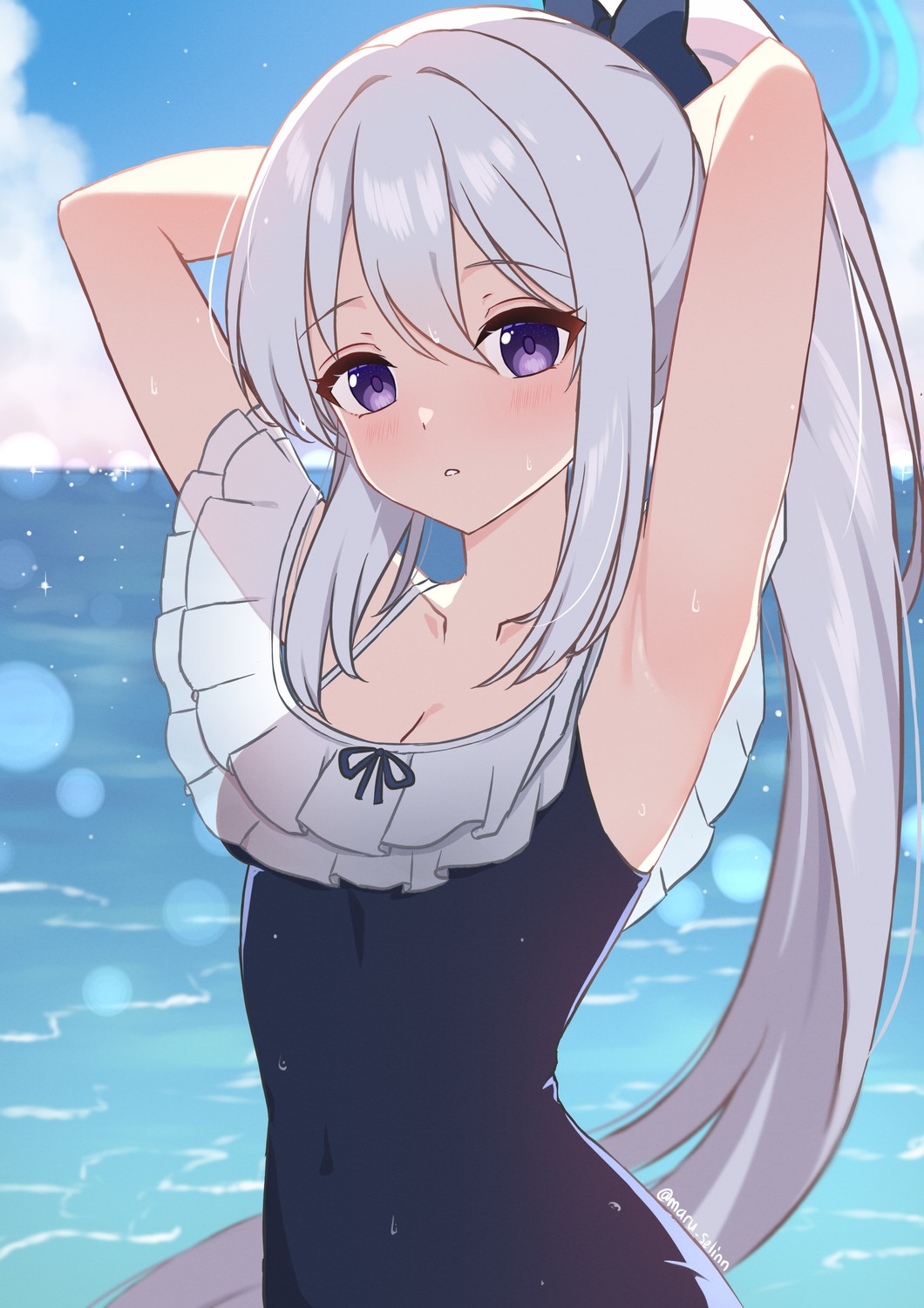 blue_archive, halo, maru.selinn, see_through, swimsuits, tsukiyuki_miyako