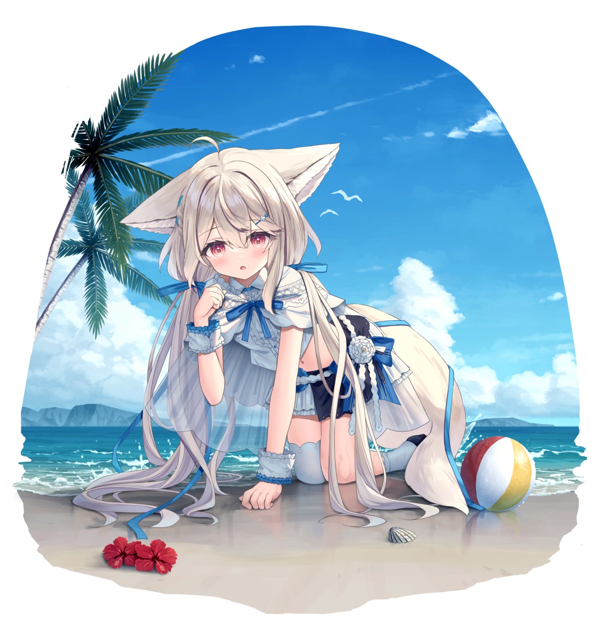 animal_ears, indie_virtual_youtuber, kitsune, sakurada_shiro, satsuki_yukimi, tail, thighhighs