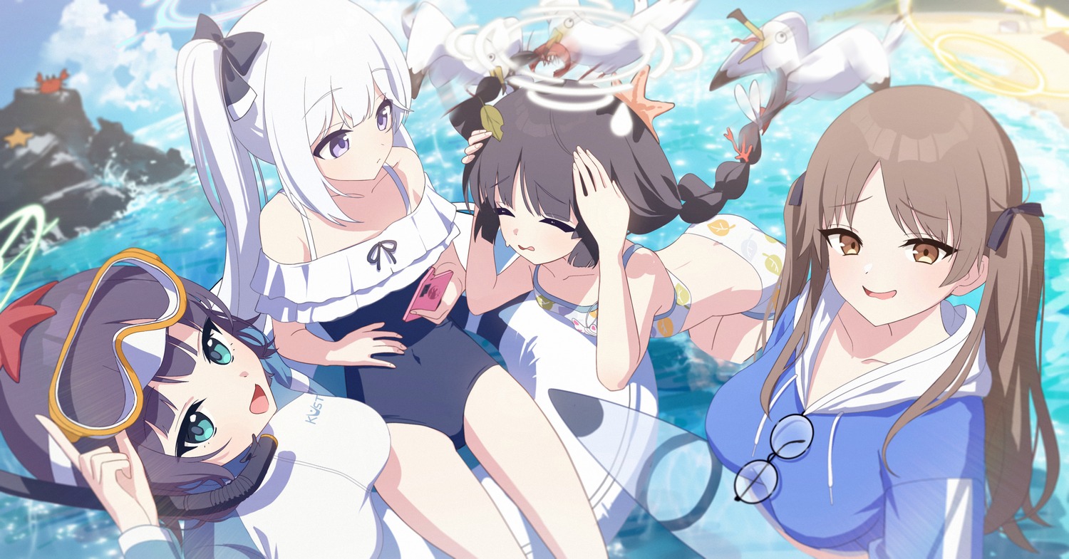 bikini, blue_archive, halo, kaerunrun, kasumizawa_miyu, kazekura_moe, megane, selfie
