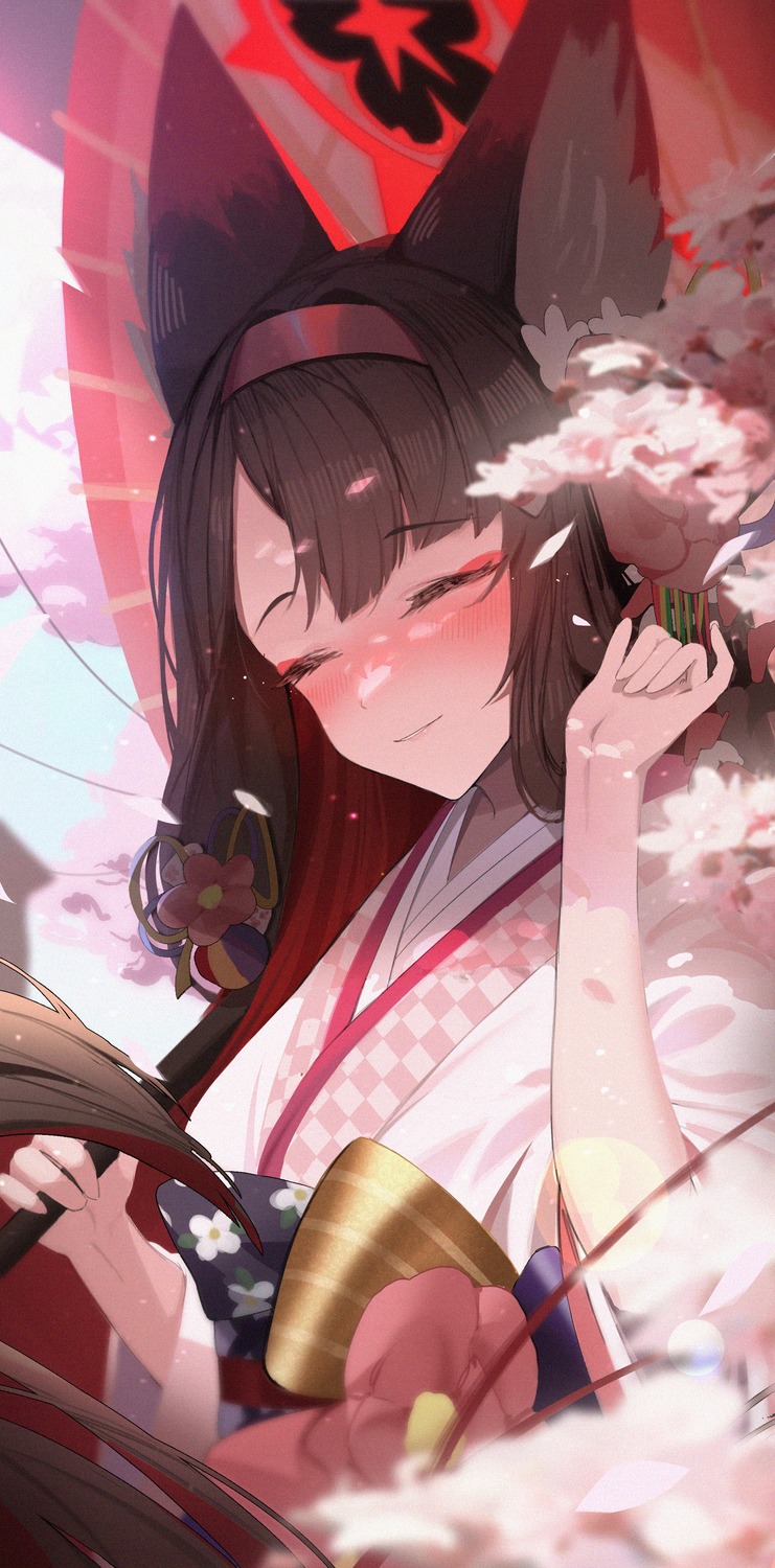 animal_ears, blue_archive, halo, kimono, kitsune, kosaka_wakamo, kyudong., tail