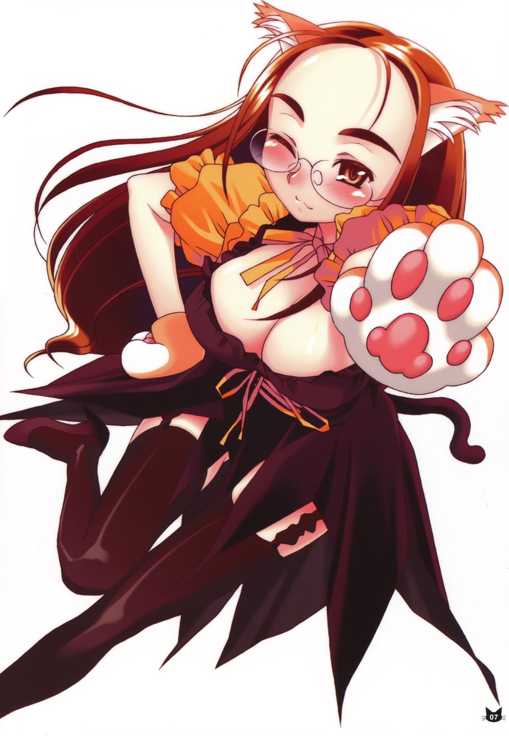 animal_ears, cleavage, megane, nekomimi, rit., thighhighs