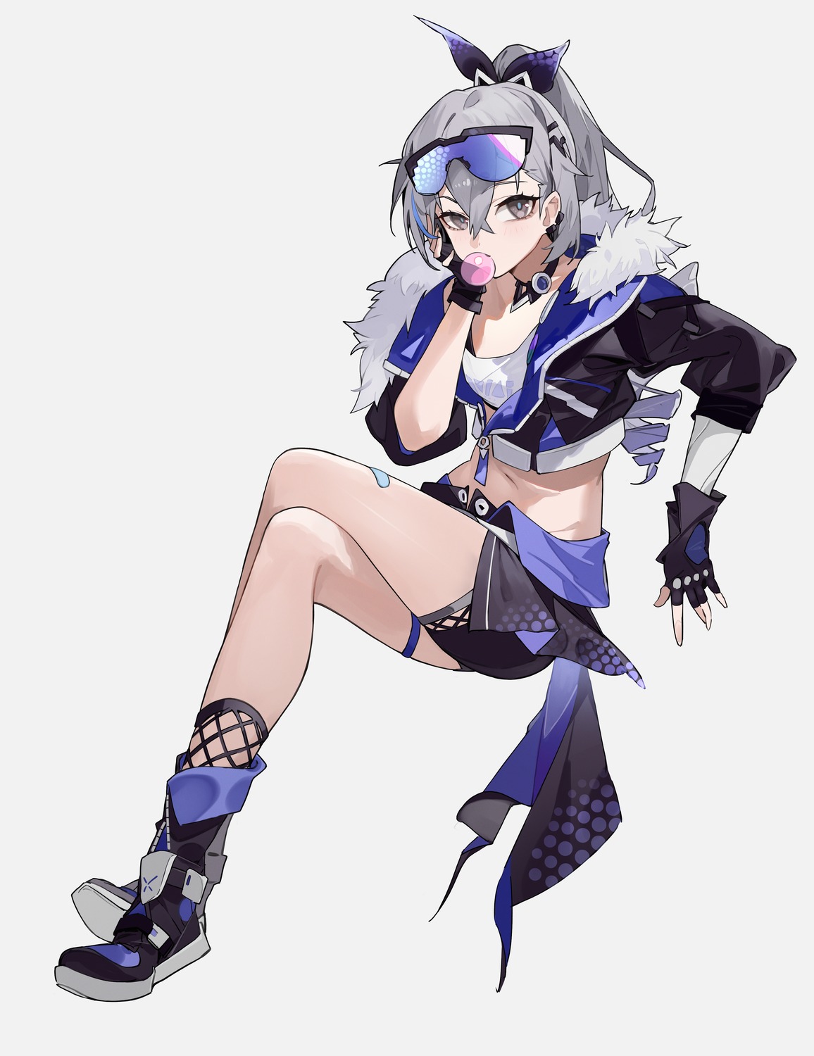 fishnets, garter, honkai:_star_rail, linnnp, megane, silver_wolf_(honkai:_star_rail)