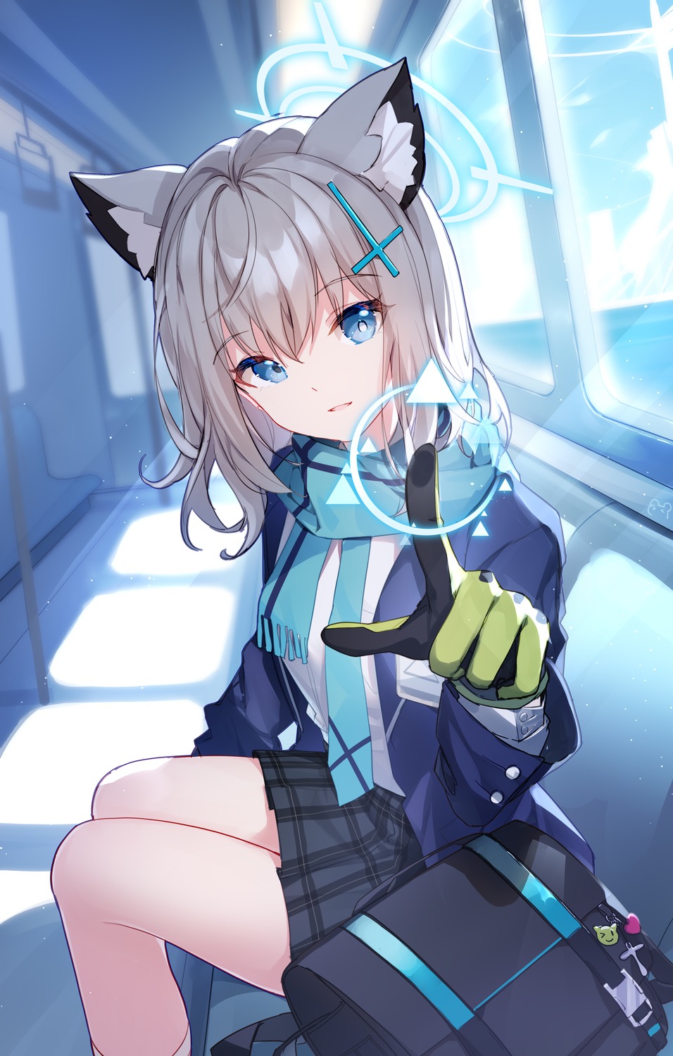 animal_ears, bison_cangshu, blue_archive, halo, nekomimi, seifuku, sunaookami_shiroko