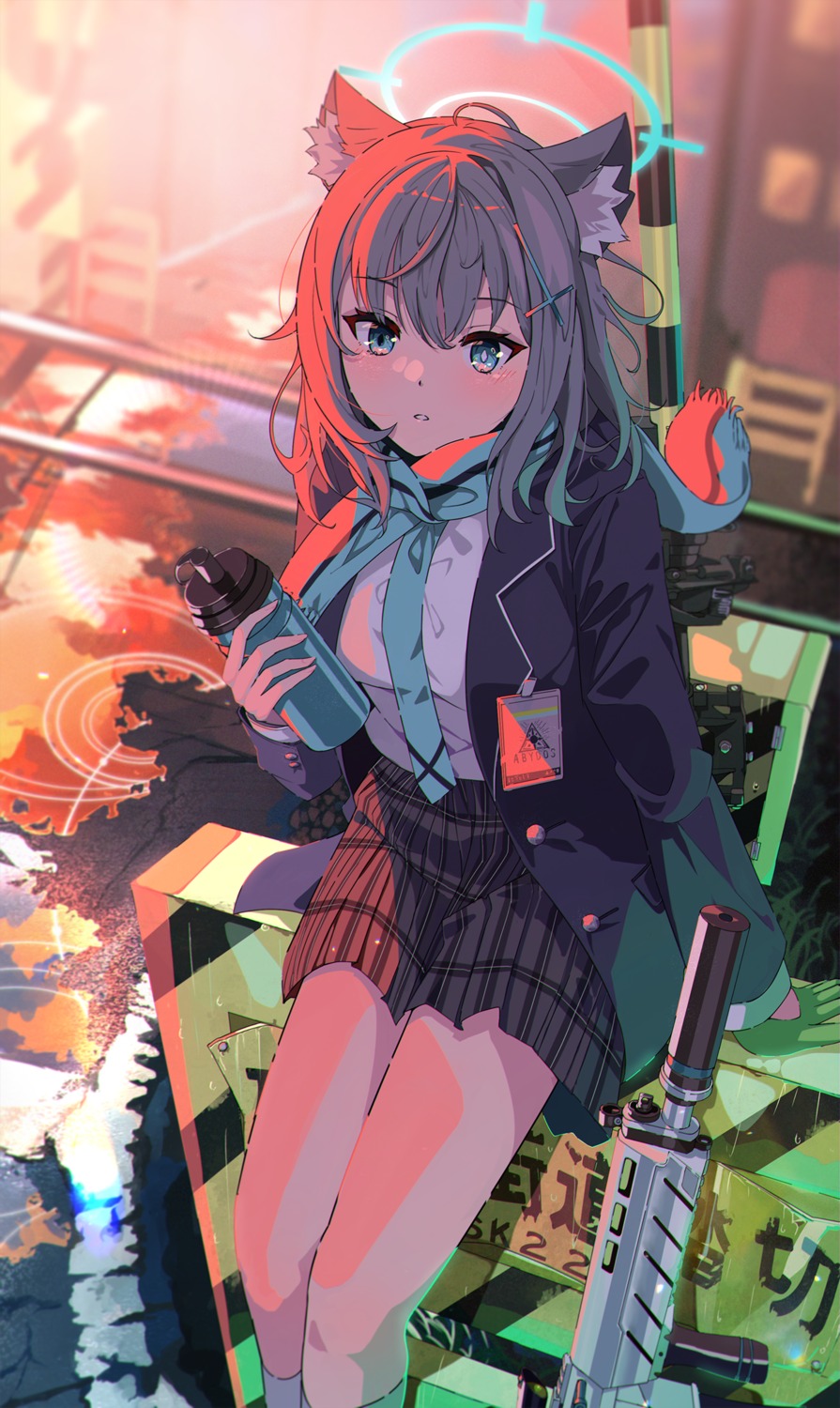 animal_ears, blue_archive, gun, halo, nekomimi, sakatsuki_yakumo, seifuku, sunaookami_shiroko