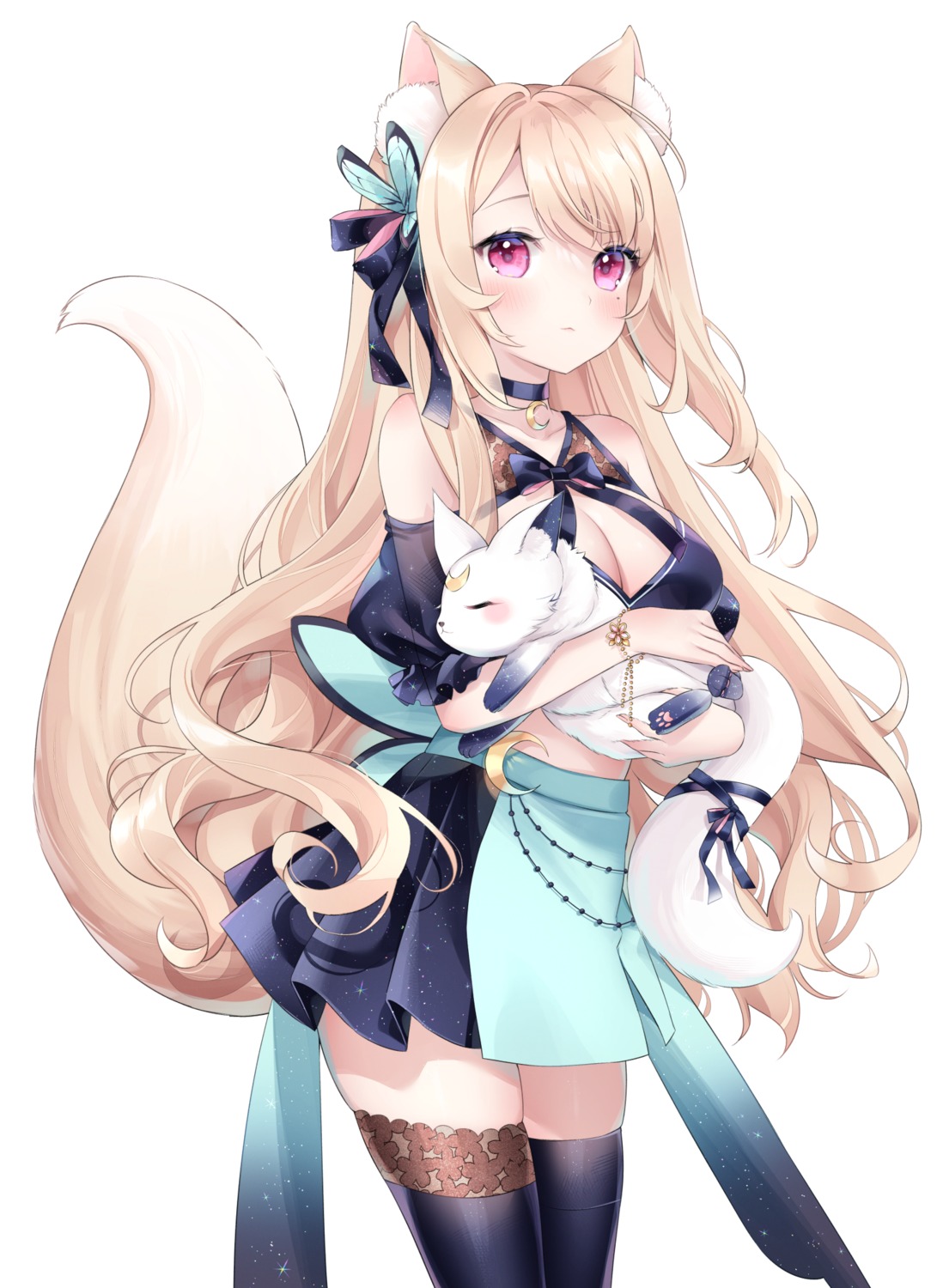 animal_ears, kitsune, nami_(nyaa), no_bra, tail, thighhighs