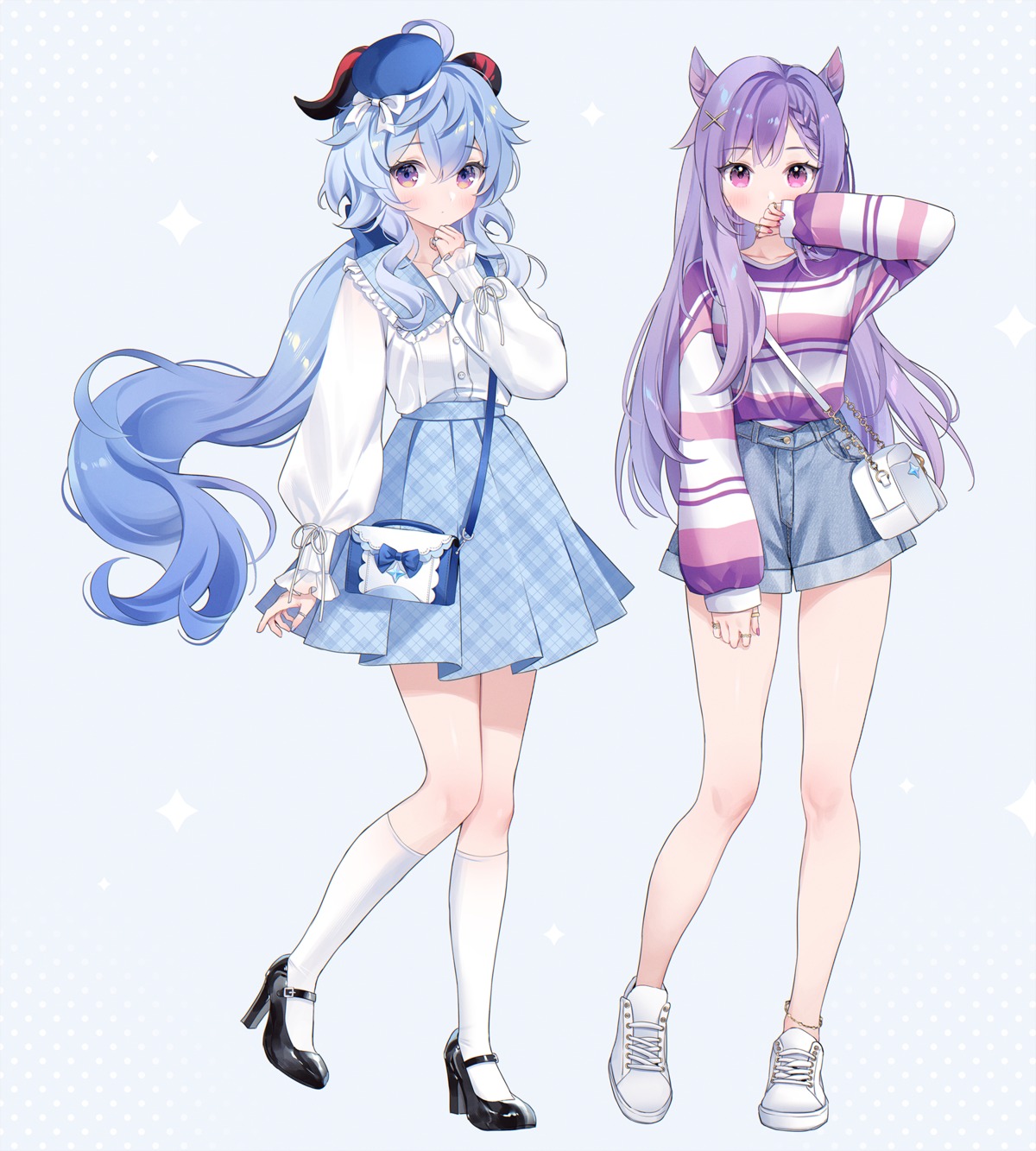 ganyu, genshin_impact, heels, horns, keqing, nami_(nyaa)