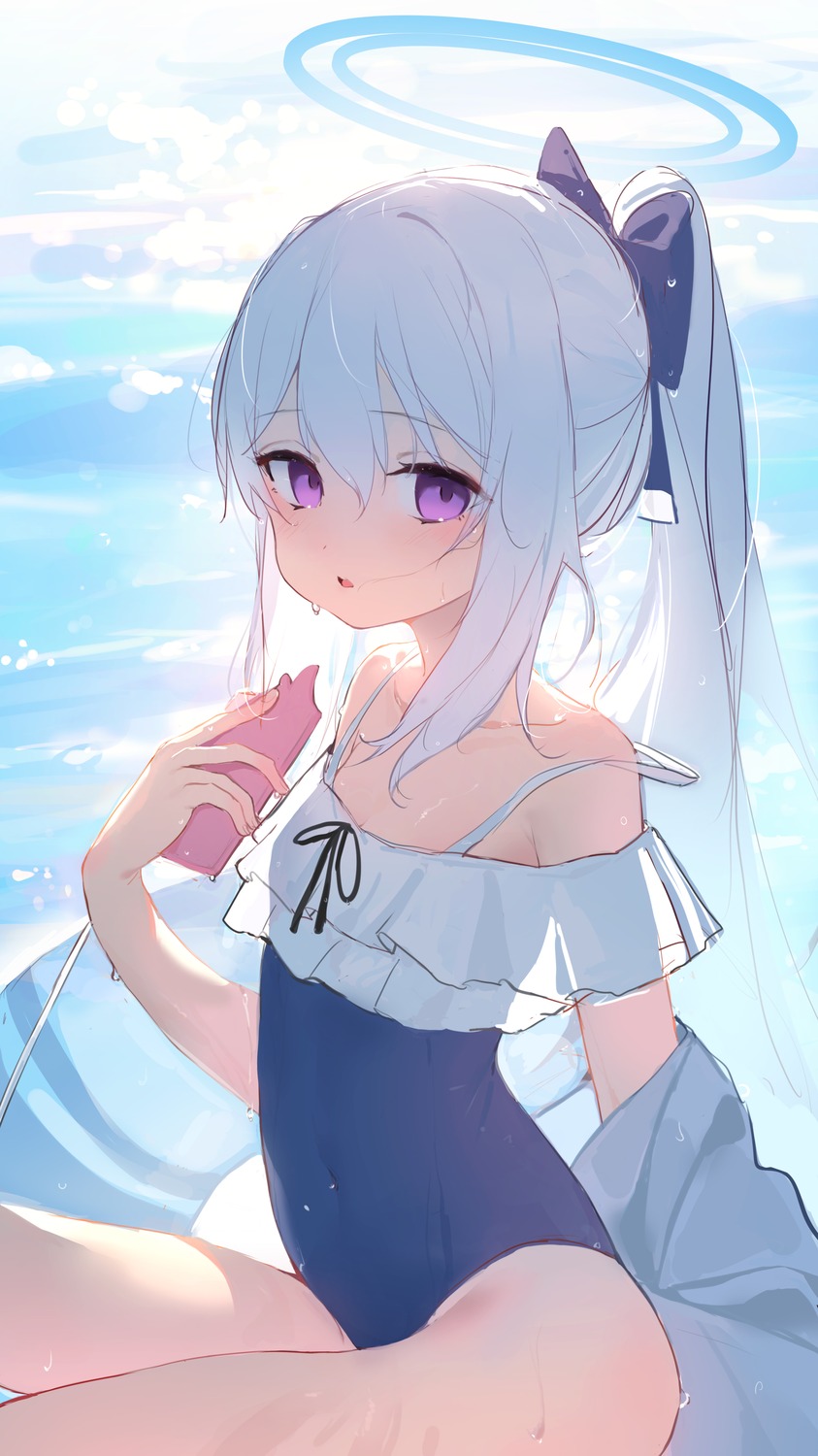 blue_archive, halo, see_through, shenqi_de_(9), sketch, swimsuits, tsukiyuki_miyako, wet