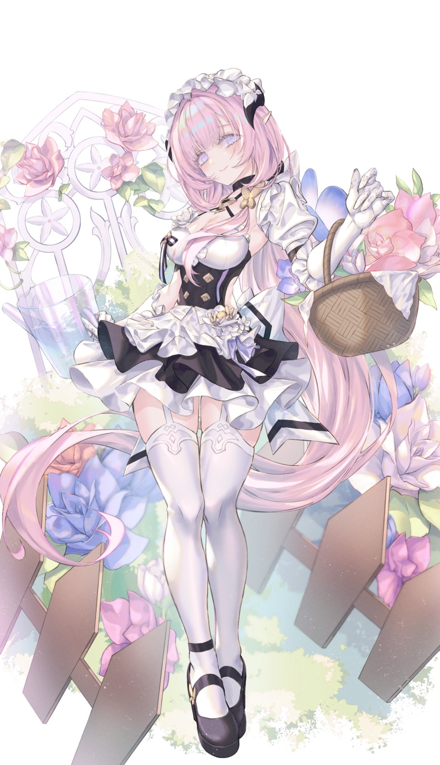 benghuai_xueyuan, elysia_(honkai_impact), honkai_impact, maid, neon_(pixiv_31150749), pointy_ears, stockings, thighhighs