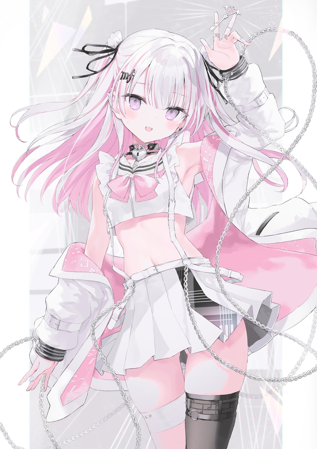 bandages, garter, indie_virtual_youtuber, nana_(luna_berry), otokagi_mero, seifuku, skirt_lift, thighhighs