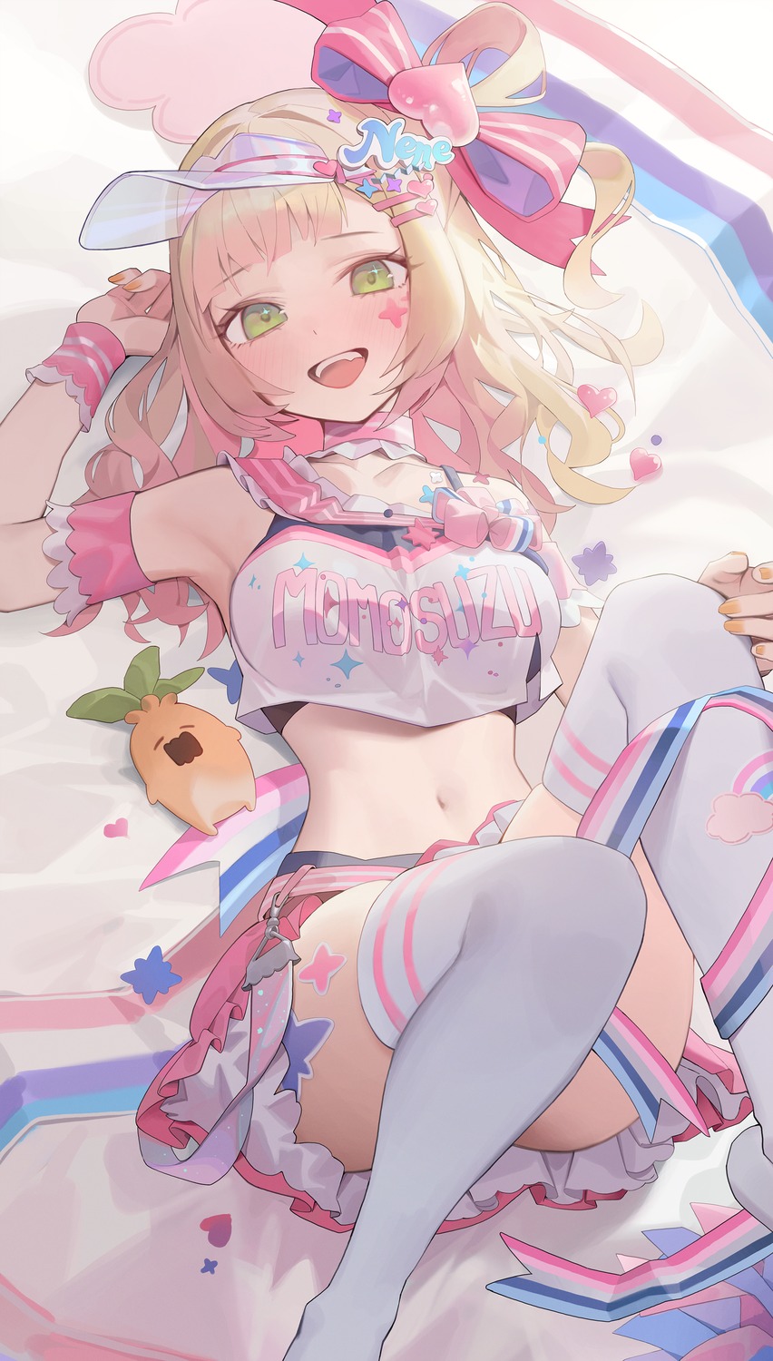 cheerleader, hololive, lser116, momosuzu_nene, tattoo, thighhighs