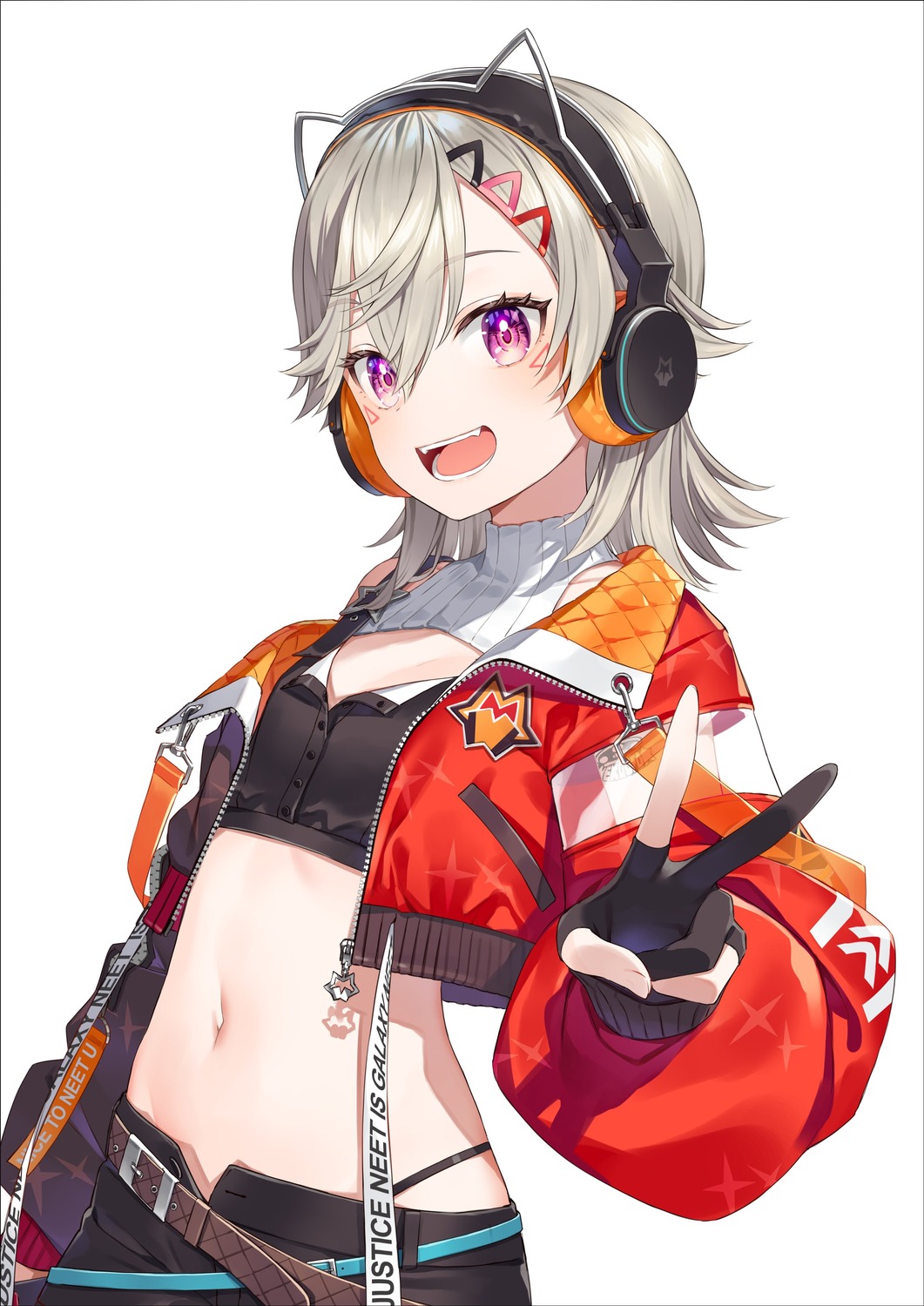 animal_ears, headphones, komori_met, nekomimi, tattoo, vspo!, yuuki_hagure