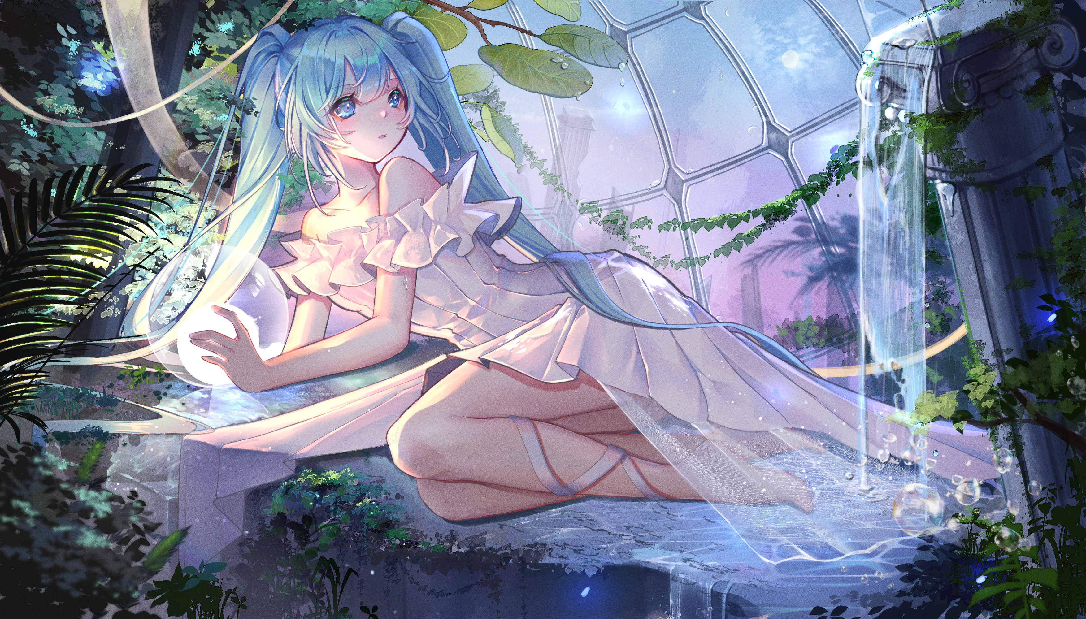 arua, dress, hatsune_miku, see_through, vocaloid, wet