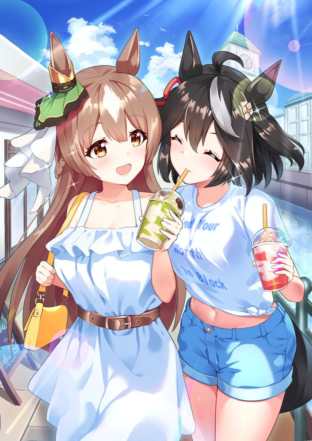 animal_ears, dress, kitasan_black_(umamusume), satono_diamond_(umamusume), summer_dress, sunny_(20597521), tail, uma_musume_pretty_derby, yuri