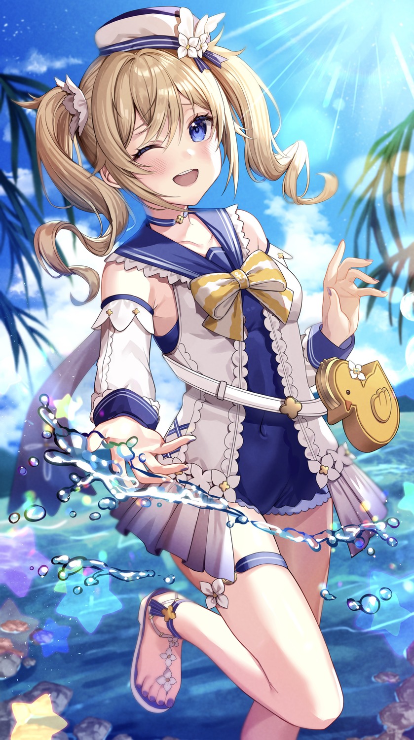 barbara_(genshin_impact), enyanyann, garter, genshin_impact, swimsuits, wet