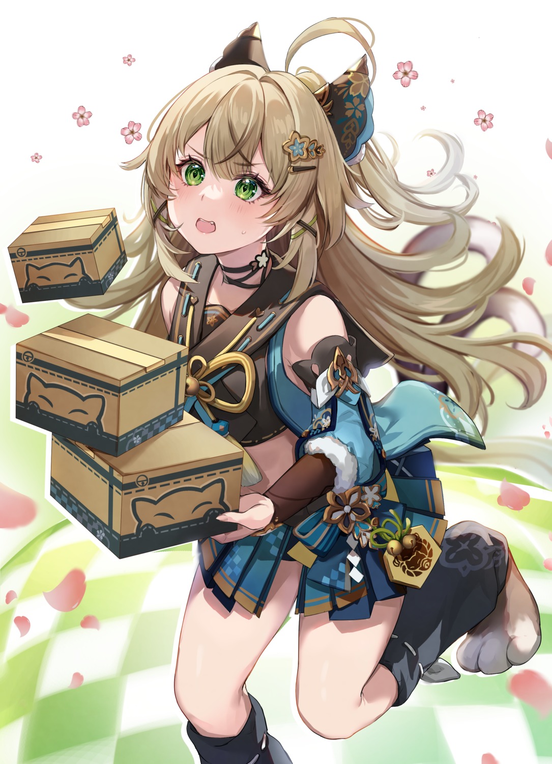 animal_ears, enyanyann, genshin_impact, japanese_clothes, kirara_(genshin_impact), nekomimi, tail