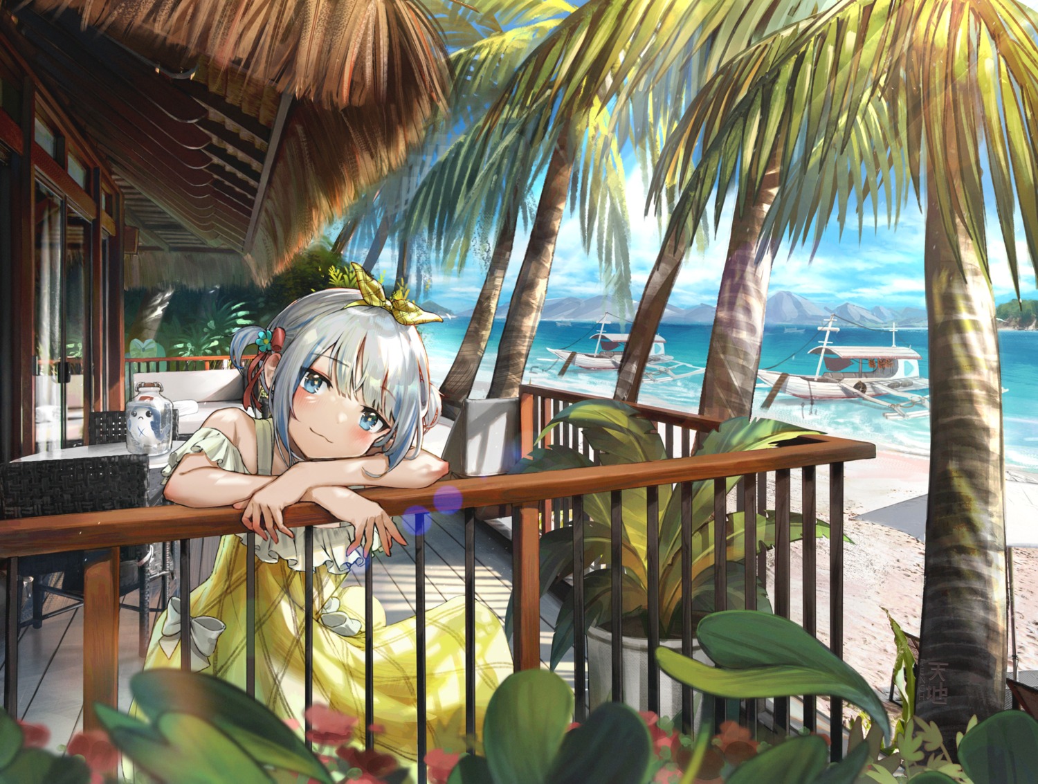dress, gawr_gura, hololive, hololive_english, landscape, summer_dress, tenchi_mayo