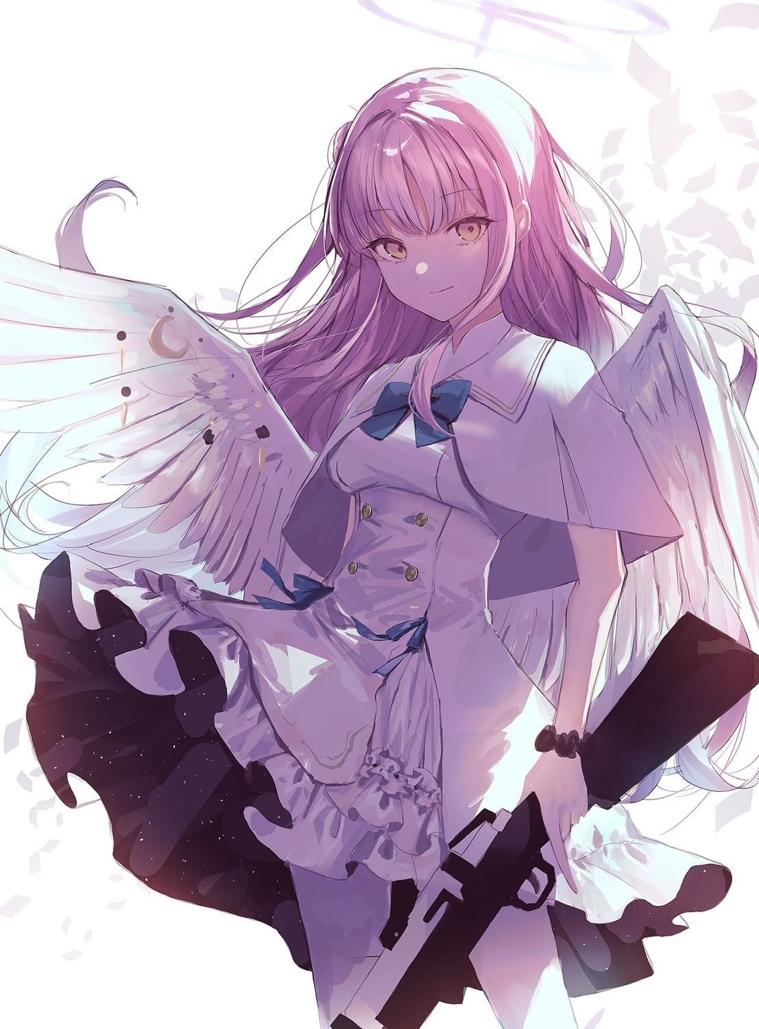 angel, blue_archive, dress, gun, misono_mika, pantyhose, sketch, skirt_lift